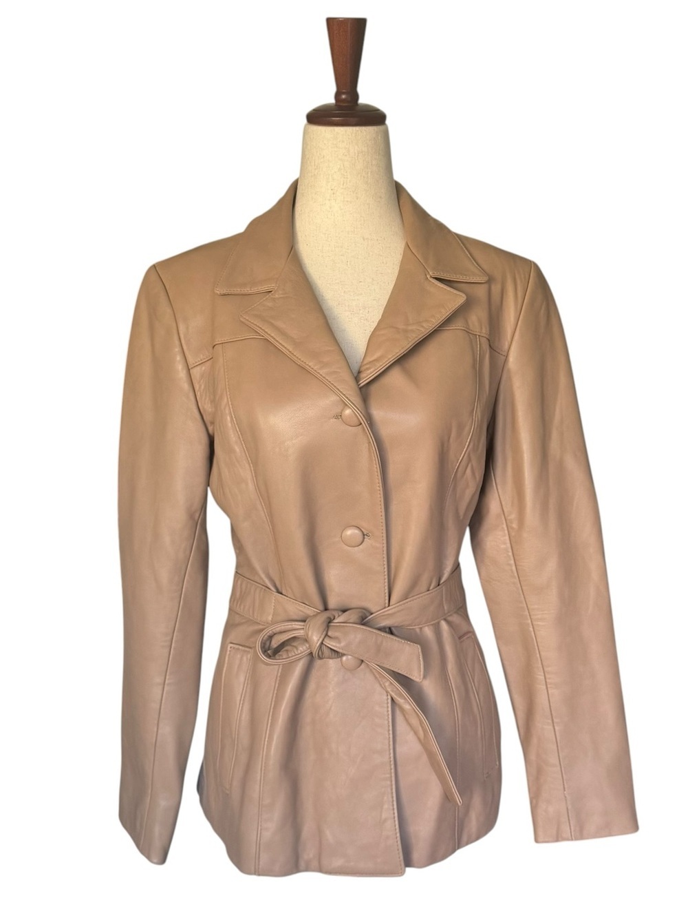 Vintage 90s Privilege Women's Tan Beige Leather Belted Jacket Small